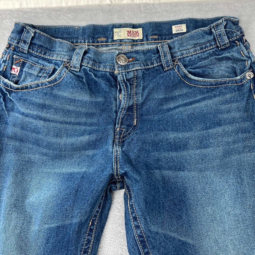 MEK Denim Cody Straight Leg Jeans Size 40 Blue Mens Embroidered Y2K Rugged Style